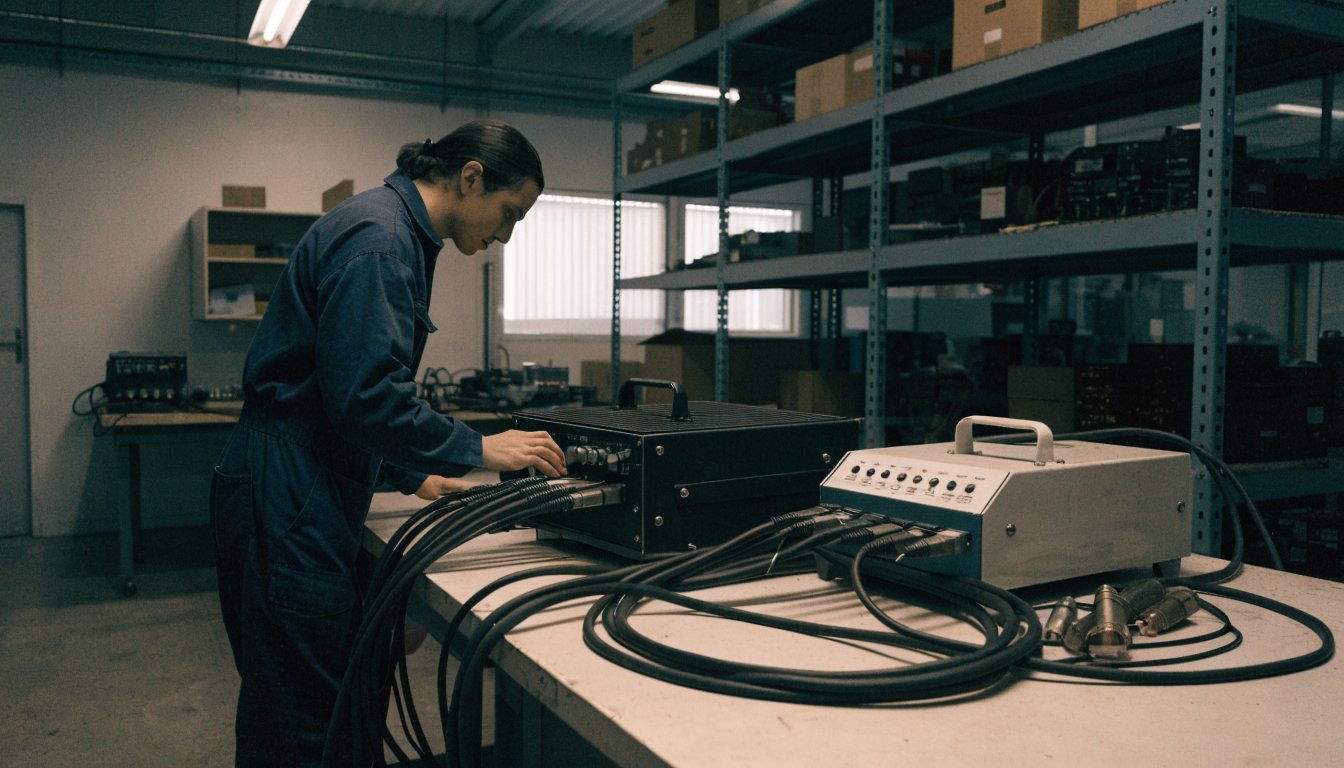 Engineer comparing high-voltage test equipment