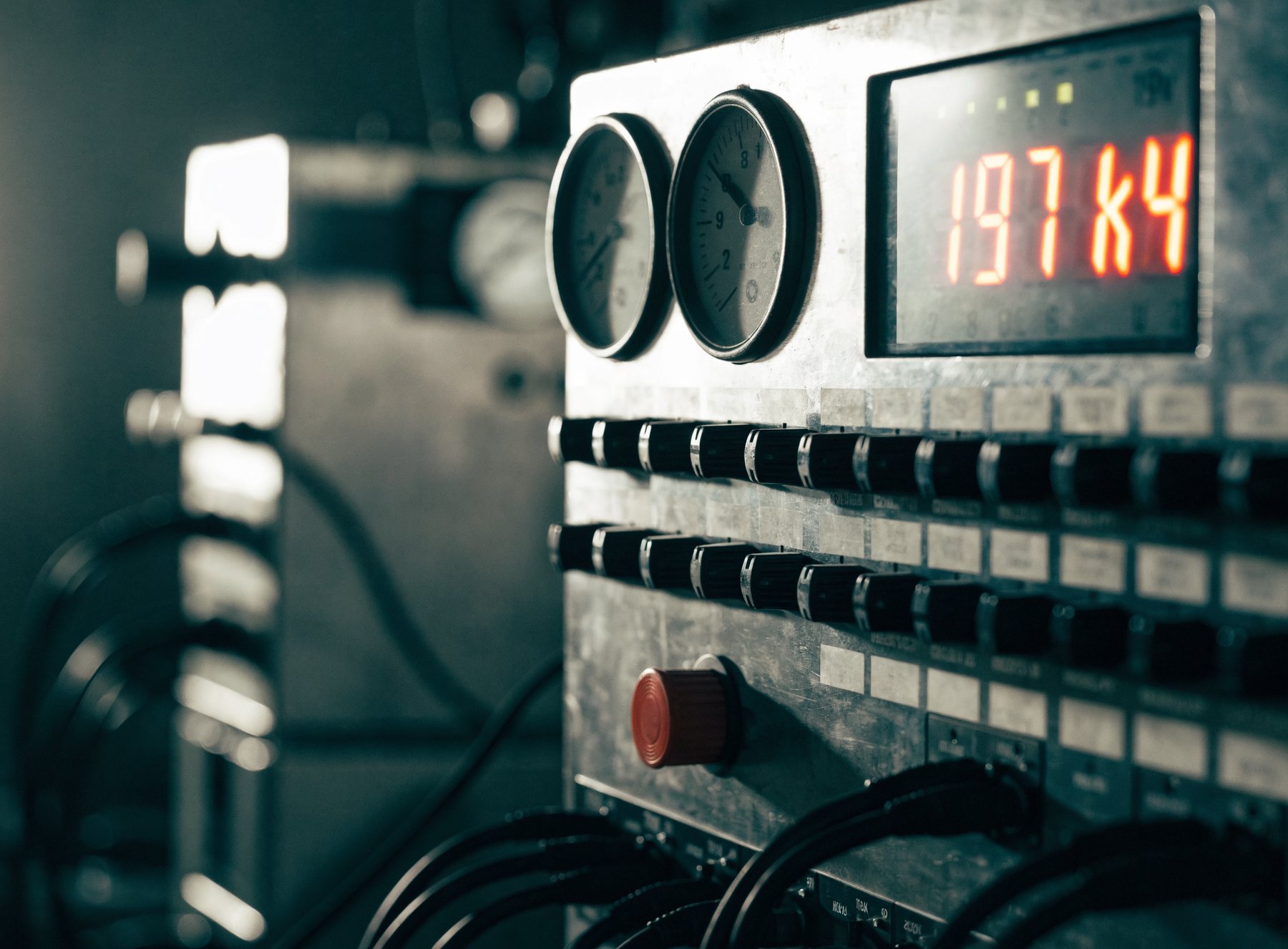 High-voltage test control panel closeup